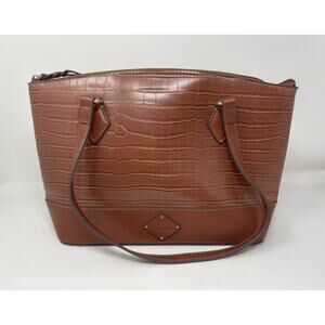 St. John's Bay Westbrooke Brown Top Zip Faux Leather Satchel Tote Bag